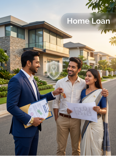 A couple reviewing home loan documents with an adviser outside a house